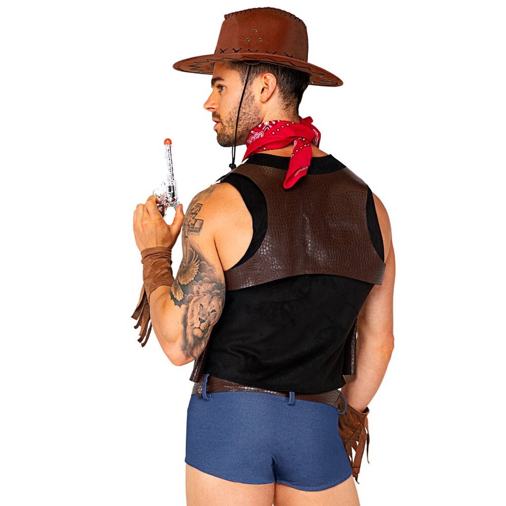 Cowboy Costume Set Vest Shorts Bandana Hat Medium - Picture 2 of 5